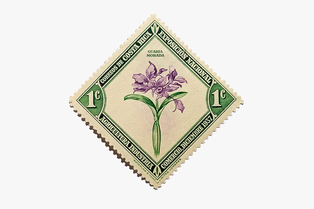 Orchidées du Costa Rica — La Guaria morada, fleur nationale et symbole vivant 4 Costa Rica Orchidee timbre collection 1