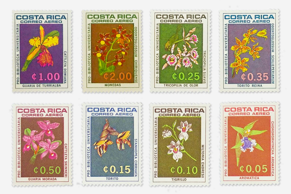Orchidées du Costa Rica — La Guaria morada, fleur nationale et symbole vivant 5 timbre orchidee bibliotheque 1976 costa rica